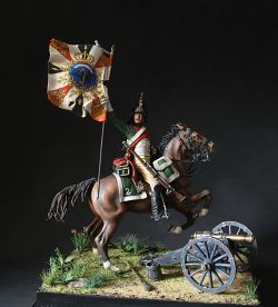 French dragoon with a captured Prussian banner