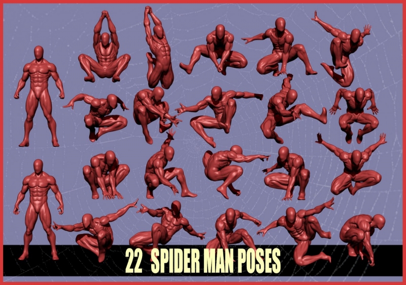 22 Spider man full body poses OBJ+STL+FBX+ZTL