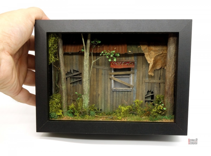 Abandoned shack in the woods frame diorama