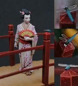 Japanese Geisha on koi pond