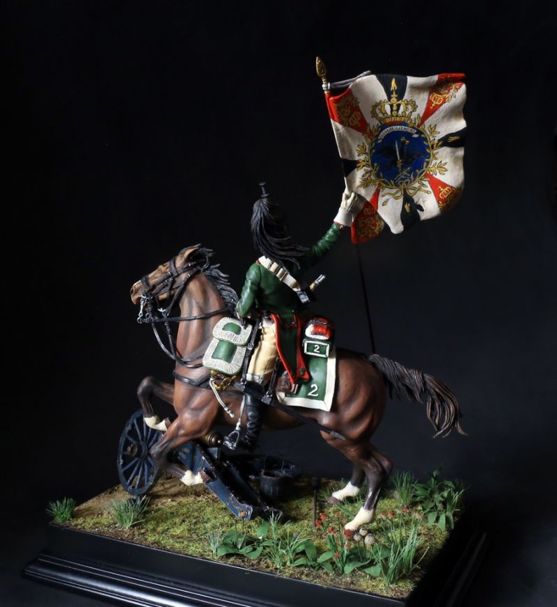 French dragoon with a captured Prussian banner