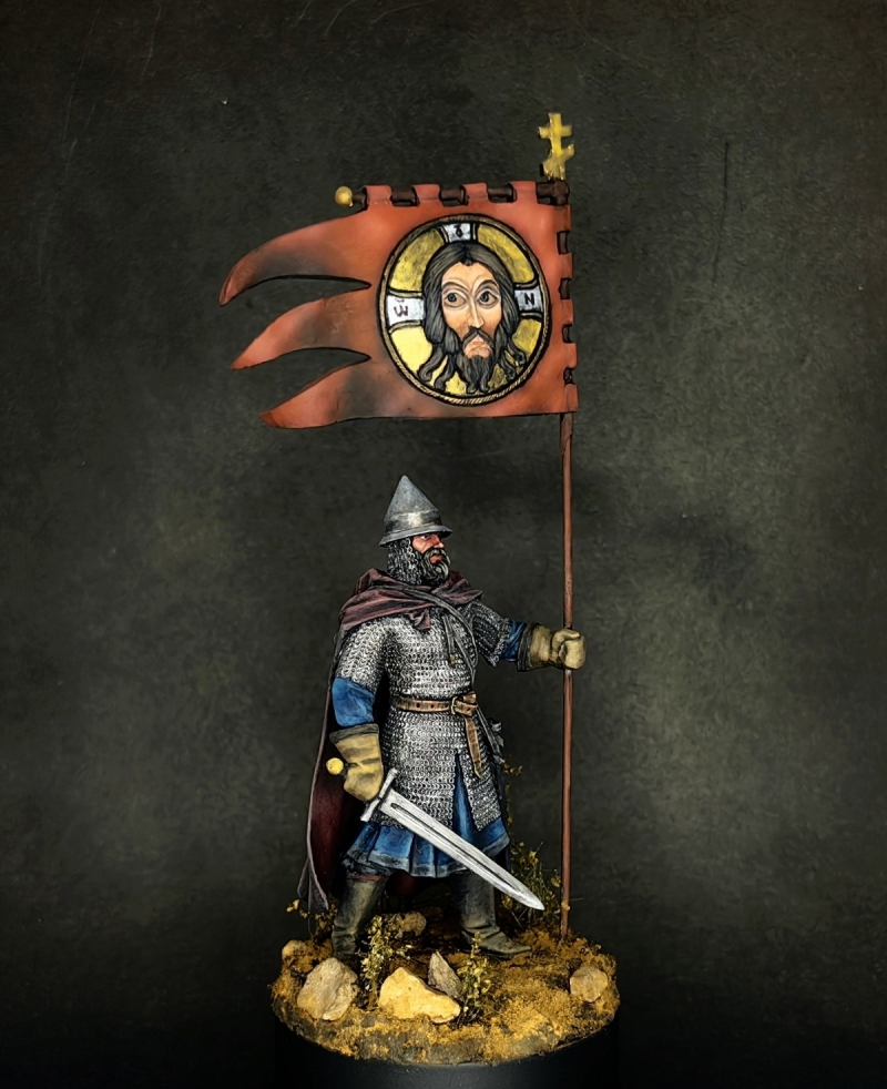 A knight with a flag.