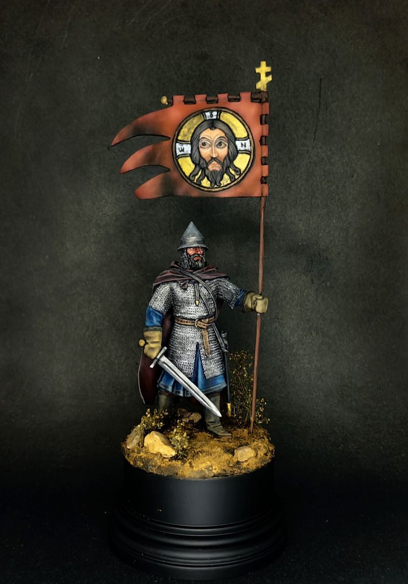 A knight with a flag.