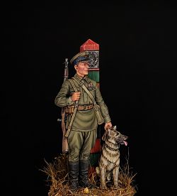 A border guard with a dog.