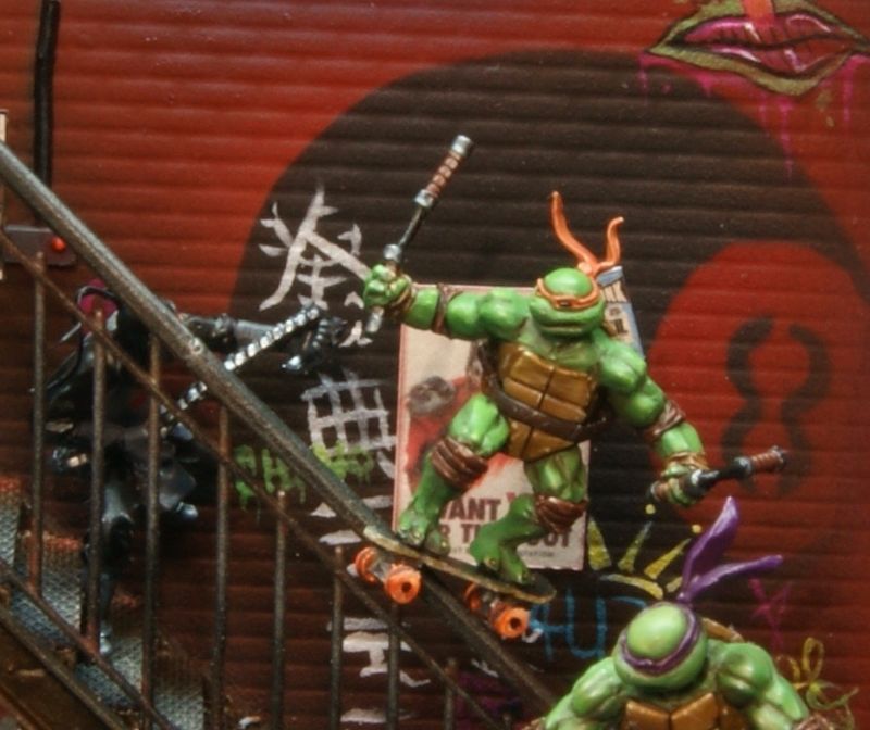 “Turtle POWER!” The Teenage Mutant Ninja Turtles fight the Foot.